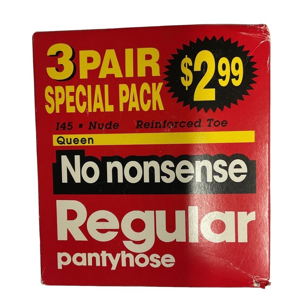 No Nonsense 3 Pack Vintage Pantyhose with Reinforced Toe Size Queen Nude NWB‎